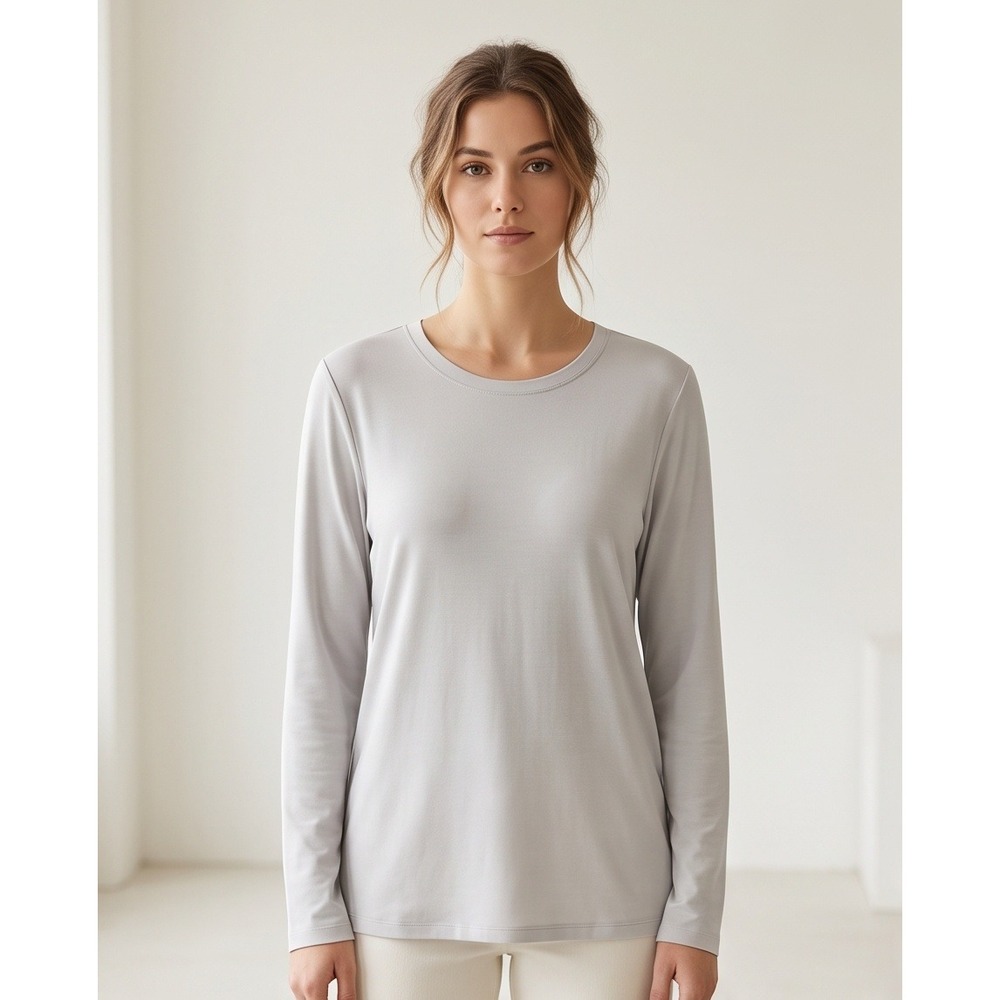 J. Jill XL Pima Cotton Crew Neck Long Sleeve Tee Gray Super soft Cozy Simple